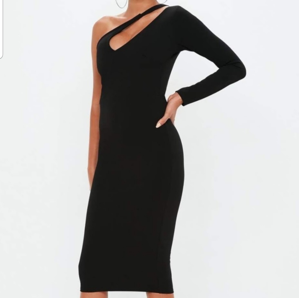 Black One Shoulder Midi Dress